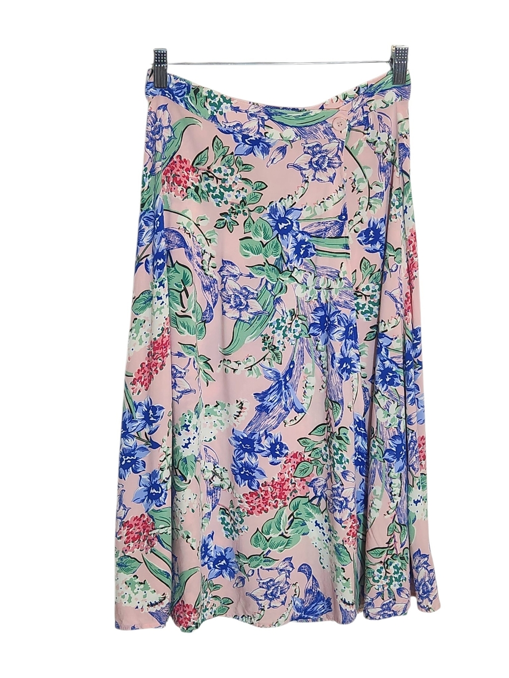 American Apparel Pink and Blue Floral Wrap Midi Skirt Size Medium/Large